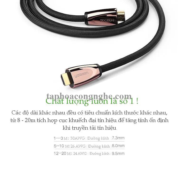 Ugreen 30604 3M Cáp HDMI 2.0 hỗ trợ 3D 4K Ethernet vỏ nilon bện HD110 30030604